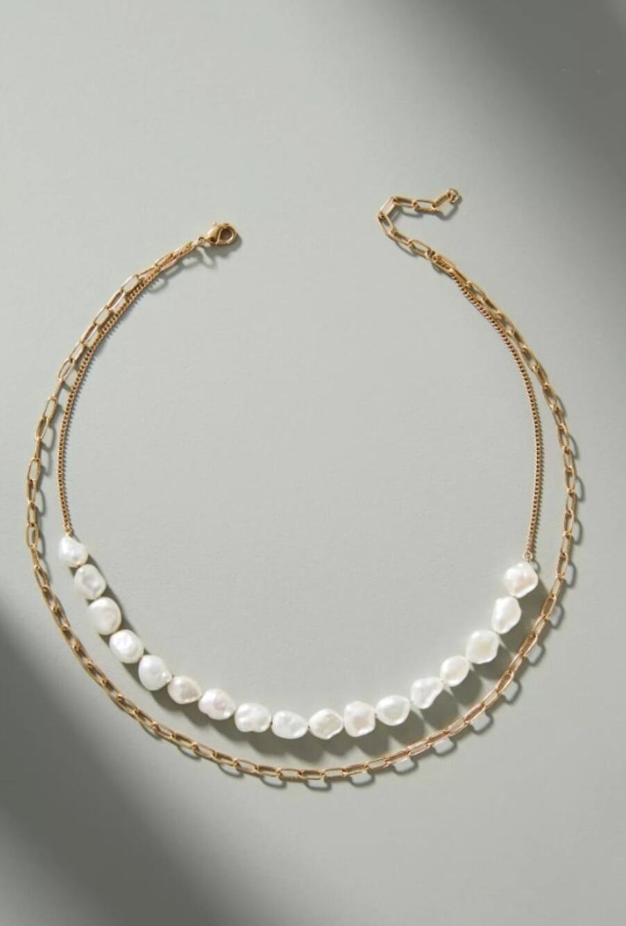 ANTHROPOLOGIE Marlena Layered Pearl Gold Chain Necklace Double Strand EUC